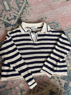 NWT Mango striped knit sweater top with collar size L